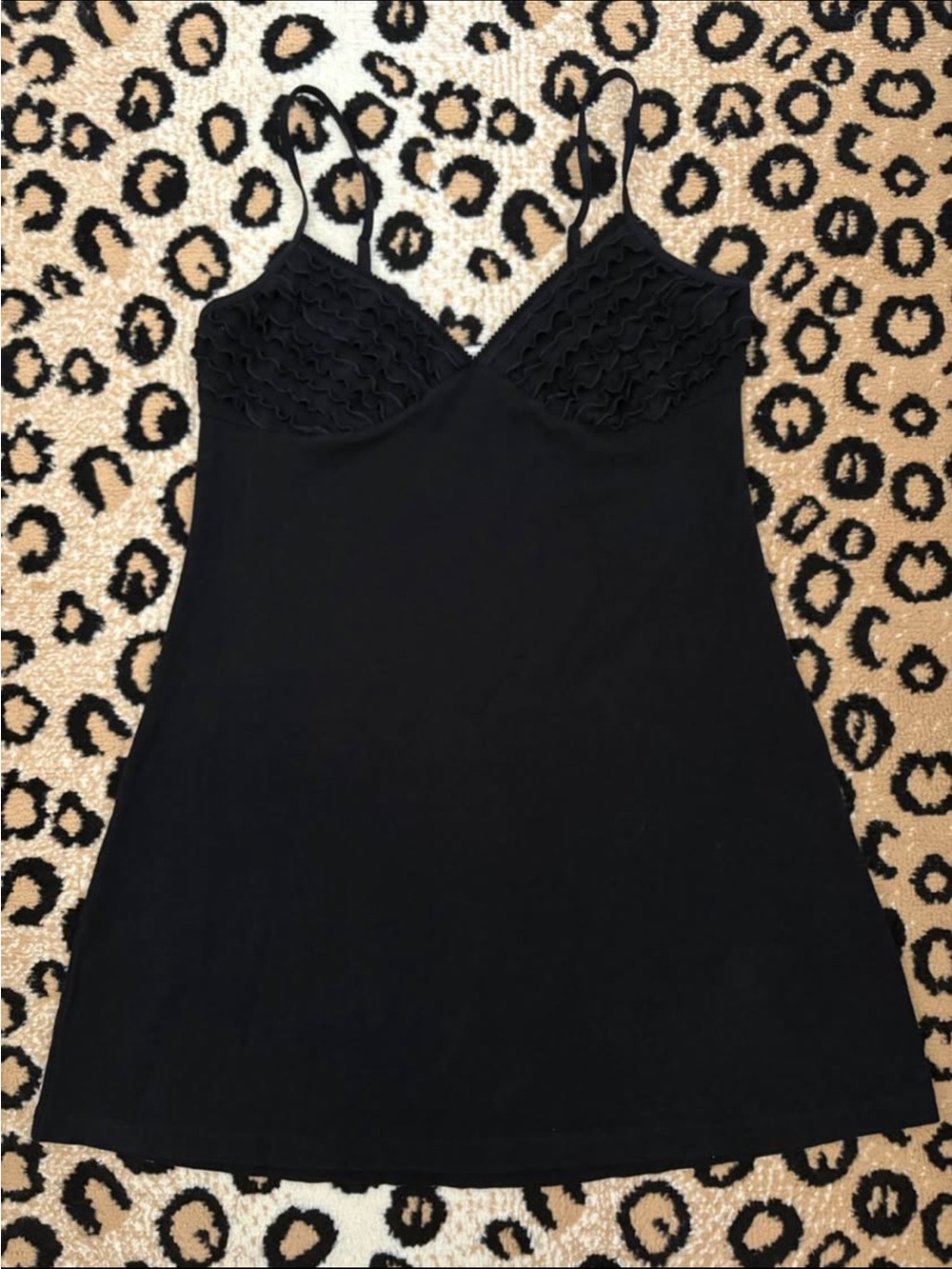 Vintage Y2K Black Ruffled Cotton Mini Slip Dress